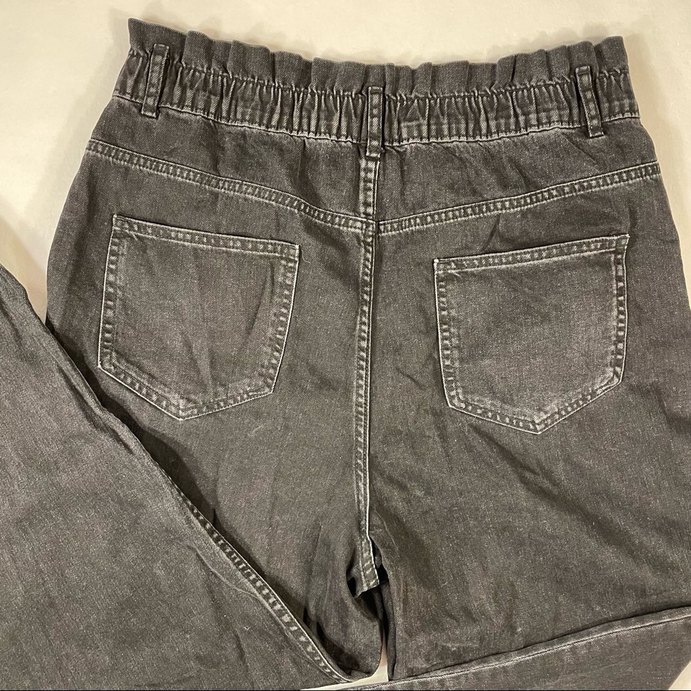 NWT Zara Black Elastic Paper Bag Waist Ultra High Rise 100% Cotton Jeans Size XL - Picture 10 of 16